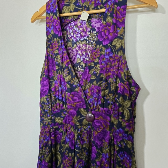 Vintage Floral Black Purple Long Sleeveless Sundress - Picture 6 of 10